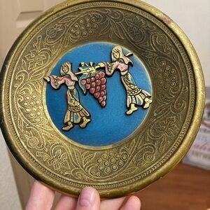Vintage Brass &Enamel Israel Harvest Wall Plate
